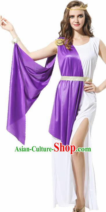 Traditional Greece Costume Ancient Greek Goddess Garment Garden of Eden Athena Purple Dress for Women