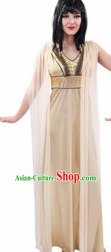 Traditional Egypt Queen Costume Ancient Egypt Garment Golden Dress for Women