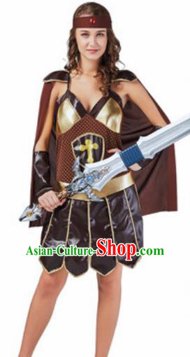 Traditional Roman Costume Ancient Rome Female Warrior Brown Dress for Women