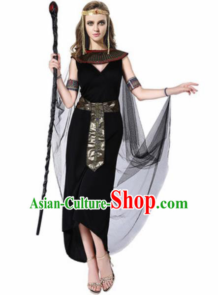 Traditional Egypt Priestess Costume Ancient Witch Black Dress for Women