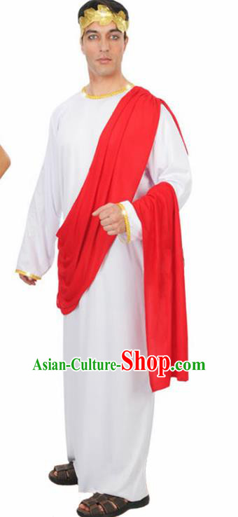 Traditional Roman Prince Costume Ancient Rome Senator White Clothing for Men