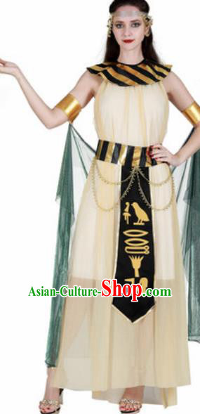 Traditional Egypt Priestess Costume Ancient Witch Yellow Dress for Women