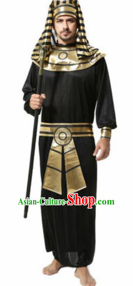 Traditional Egypt King Costume Ancient Egypt Priest Black Clothing for Men