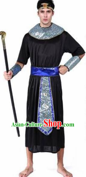 Traditional Egypt Presbyter Costume Ancient Egypt King Black Clothing for Men