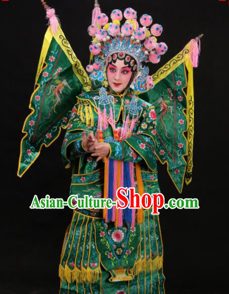 Professional Chinese Traditional Beijing Opera Costume Female General Embroidered Green Clothing for Adults