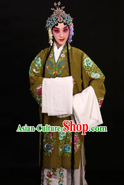 Professional Chinese Traditional Beijing Opera Costume Old Women Embroidered Green Dress for Adults