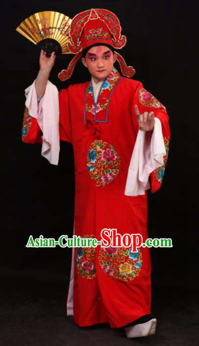 Professional Chinese Beijing Opera Niche Costume Traditional Peking Opera Red Robe and Hat for Adults