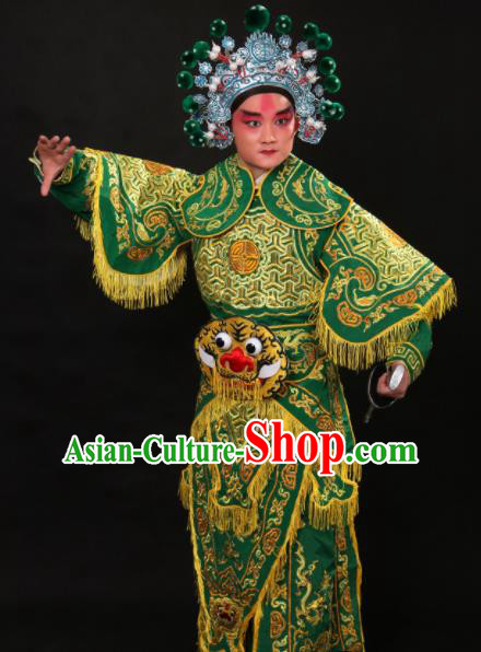 Professional Chinese Beijing Opera Takefu Costume Traditional Peking Opera Warrior Green Clothing for Adults