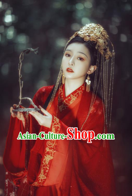 Chinese Traditional Jin Dynasty Wedding Replica Costume Ancient Bride and Bridegroom Embroidered Dress