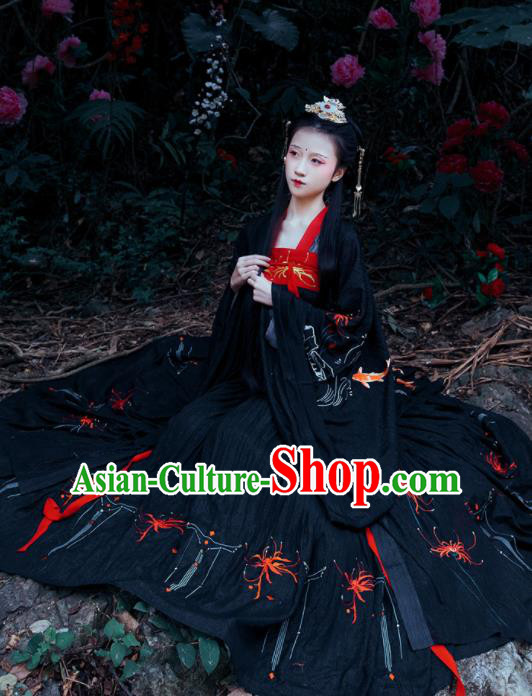 Chinese Traditional Tang Dynasty Replica Costume Ancient Palace Princess Black Dress for Women