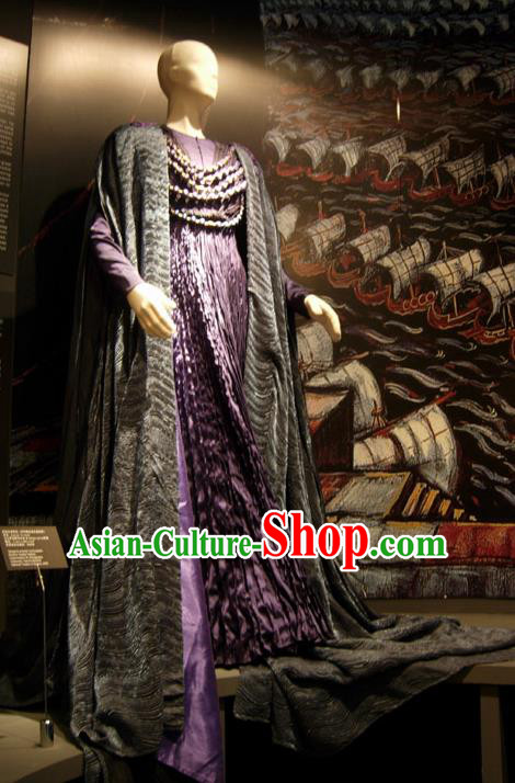 Traditional Greek Stage Performance Costume Ancient Greek Peplos Purple Dress for Women