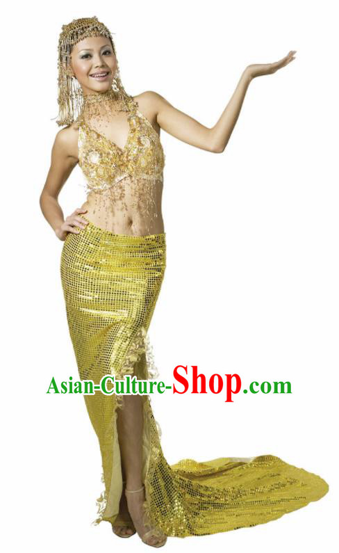 Traditional Egypt Priestess Costume Ancient Egypt Queen Golden Dress for Women