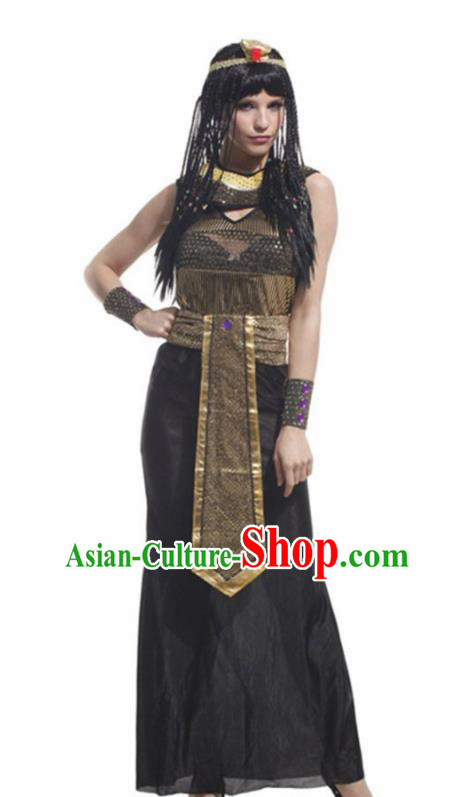 Traditional Egypt Priestess Costume Ancient Egypt Queen Black Dress and Headdress for Women
