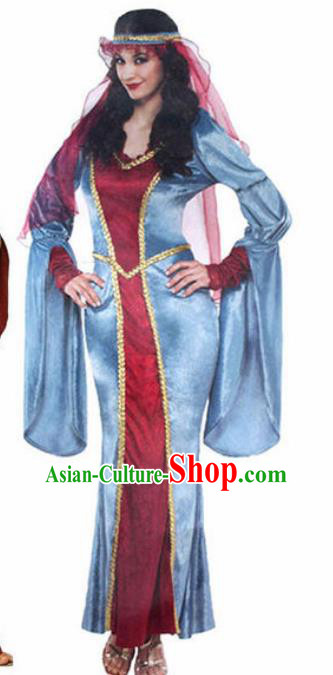 Traditional Egypt Queen Costume Ancient Egyptian Priestess Blue Dress for Women