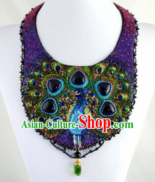 Traditional Egyptian Jewelry Accessories Ancient Egypt Purple Beads Peacock Necklace for Women