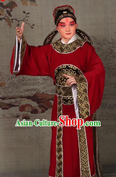 Professional Chinese Beijing Opera Costume Ancient Scholar Embroidered Red Robe for Adults