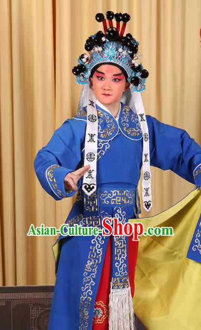 Professional Chinese Beijing Opera Takefu Costume Ancient Imperial Bodyguard Blue Clothing for Adults