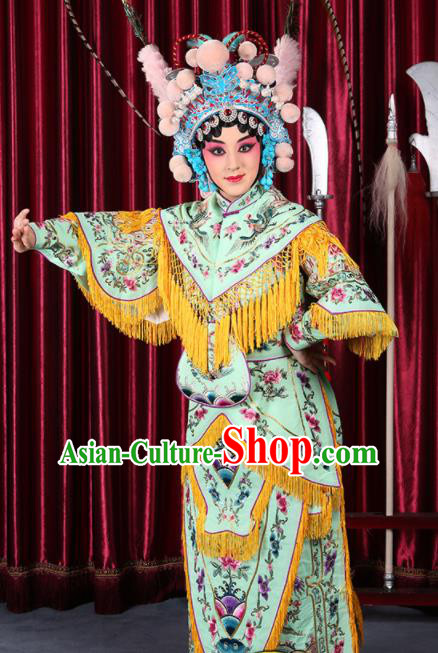 Professional Chinese Traditional Beijing Opera Magic Warriors Light Green Costume for Adults