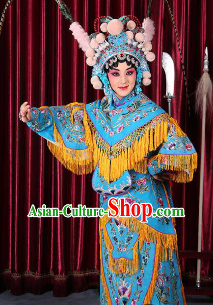 Professional Chinese Traditional Beijing Opera Magic Warriors Blue Costume for Adults
