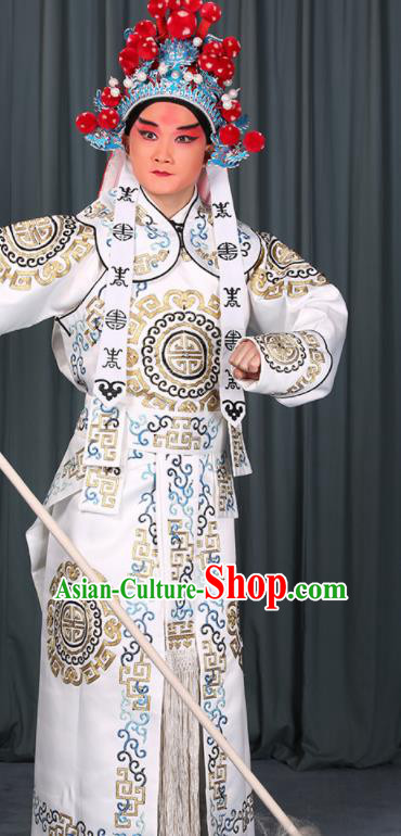 Professional Chinese Beijing Opera Takefu Costume Ancient Swordsman White Clothing for Adults