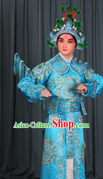 Professional Chinese Beijing Opera Takefu Costume Ancient Swordsman Blue Clothing for Adults