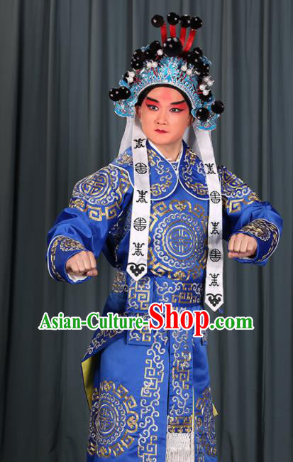 Professional Chinese Beijing Opera Takefu Costume Ancient Swordsman Royalblue Clothing for Adults