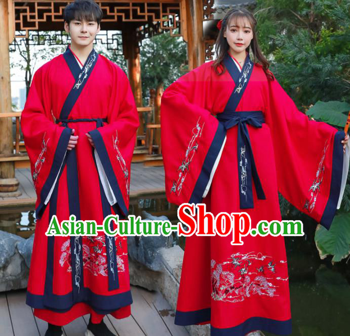 Chinese Ancient Swordsman Red Hanfu Dress Traditional Han Dynasty Knight Replica Costume for Women for Men