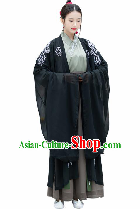 Chinese Ancient Black Hanfu Dress Traditional Jin Dynasty Swordswomen Replica Costume for Women