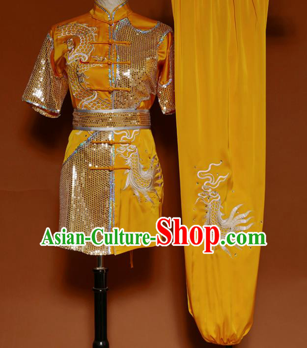 Top Kung Fu Competition Costume Group Martial Arts Gongfu Training Yellow Uniform for Men