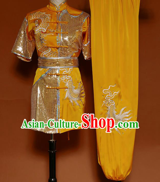 Top Kung Fu Competition Costume Group Martial Arts Gongfu Training Yellow Uniform for Men