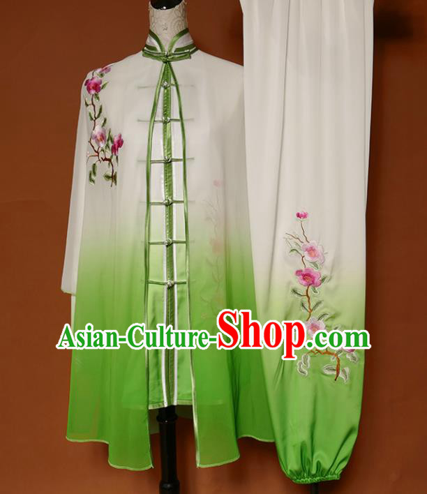 Top Group Kung Fu Costume Martial Arts Training Uniform Tai Ji Embroidered Green Clothing for Women