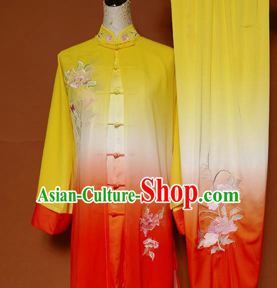 Top Group Kung Fu Costume Tai Ji Training Embroidered Peony Uniform Clothing for Women