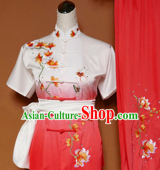 Top Group Kung Fu Costume Tai Ji Training Embroidered Magnolia Pink Uniform Clothing for Women