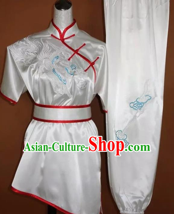 Chinese Traditional Tai Chi Embroidered Phoenix White Uniform Kung Fu Group Competition Costume for Women