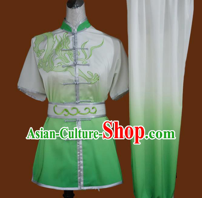 Top Grade Kung Fu Embroidered Green Costume Chinese Tai Chi Martial Arts Training Uniform for Adults