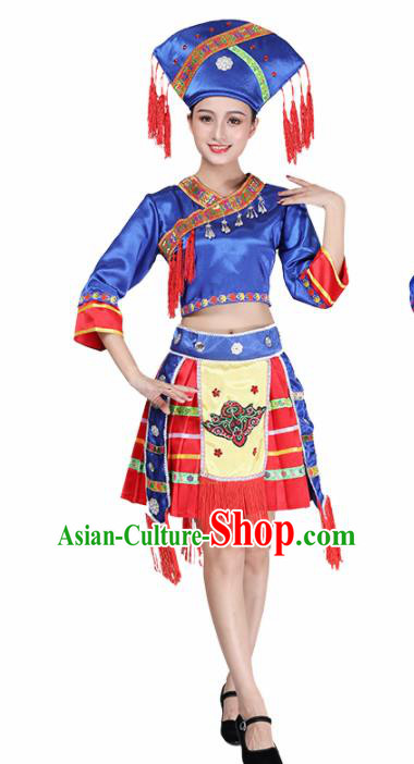 Chinese Traditional Ethnic Costume Miao Nationality Royalblue Dress for Women