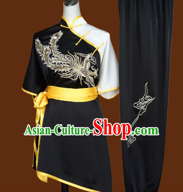 Top Grade Kung Fu Embroidered Black Costume Chinese Tai Chi Martial Arts Training Uniform for Adults