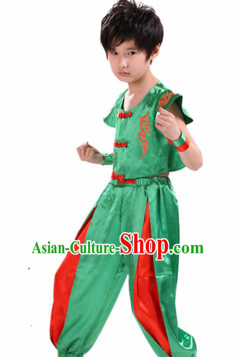 Chinese Traditional Dance Costume Folk Dance Drum Dance Green Clothing for Kids