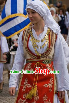 Traditional Greek Festival Costume Ancient Greece Celebration Red Dress for Women