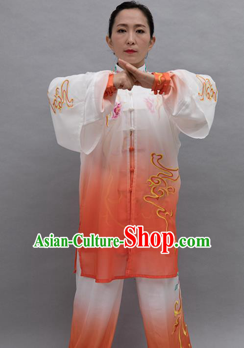 Top Group Kung Fu Costume Tai Ji Training Embroidered Orange Uniform Clothing for Women