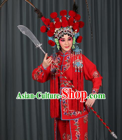 Professional Chinese Traditional Beijing Opera Blues Magic Warriors Red Costume for Adults