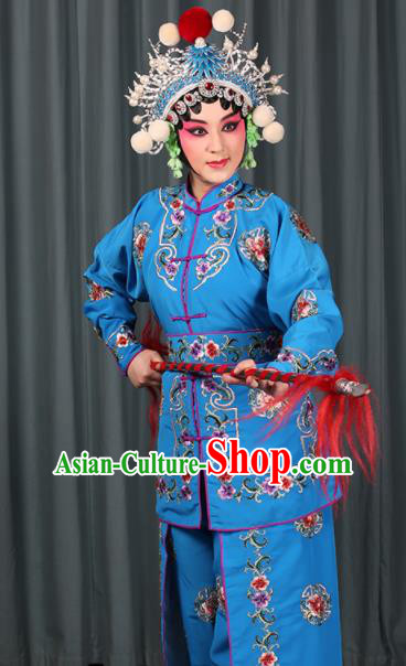 Professional Chinese Traditional Beijing Opera Blues Magic Warriors Blue Costume for Adults