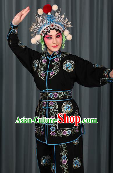 Professional Chinese Traditional Beijing Opera Blues Magic Warriors Black Costume for Adults