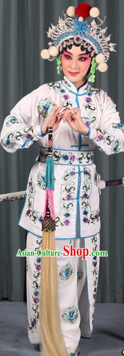 Professional Chinese Traditional Beijing Opera Blues Magic Warriors White Costume for Adults