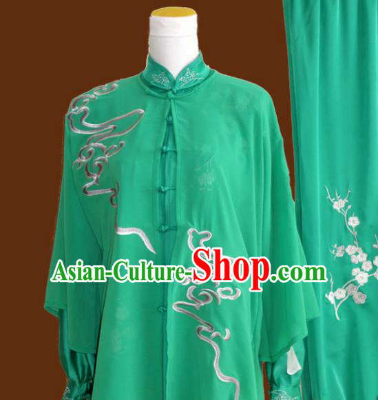 Top Grade Kung Fu Embroidered Green Costume Chinese Tai Chi Martial Arts Training Uniform for Adults