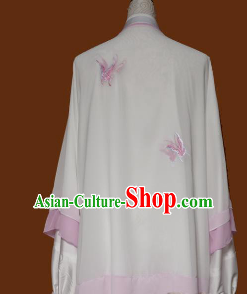 Chinese Traditional Tai Chi Embroidered Butterfly White Uniform Kung Fu Group Competition Costume for Women