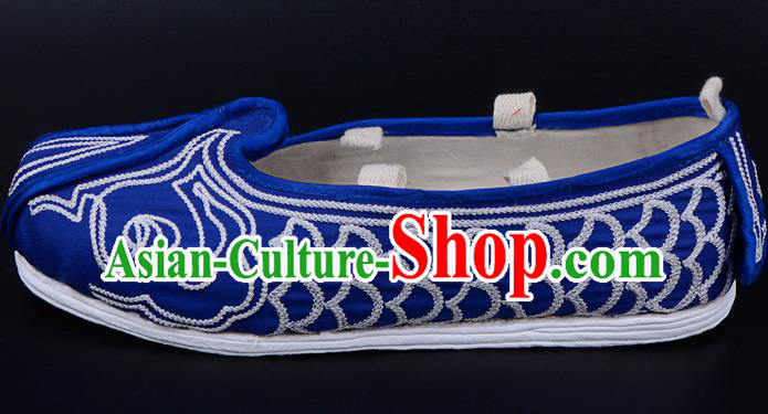 Professional Chinese Beijing Opera Shoes Ancient Swordswoman Blue Embroidered Shoes for Women
