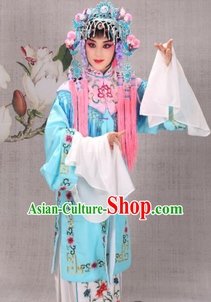 Professional Chinese Traditional Beijing Opera Costume Ancient Court Maid Blue Dress for Adults