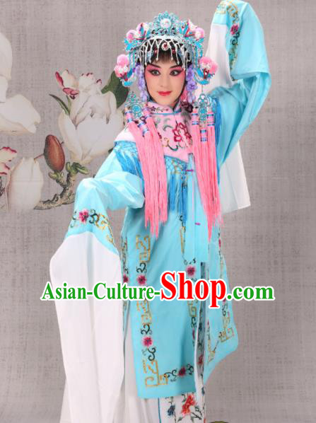 Professional Chinese Traditional Beijing Opera Costume Ancient Court Maid Blue Dress for Adults