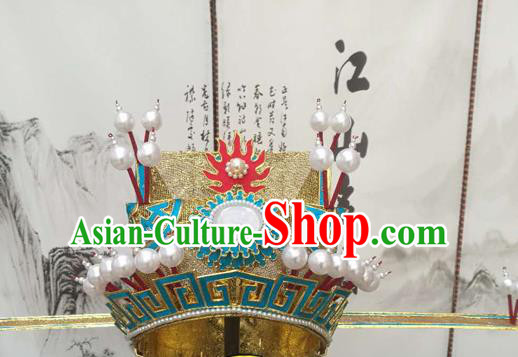 Chinese Beijing Opera Old Men Helmet Hair Accessories Ancient Prime Minister Golden Hat for Men